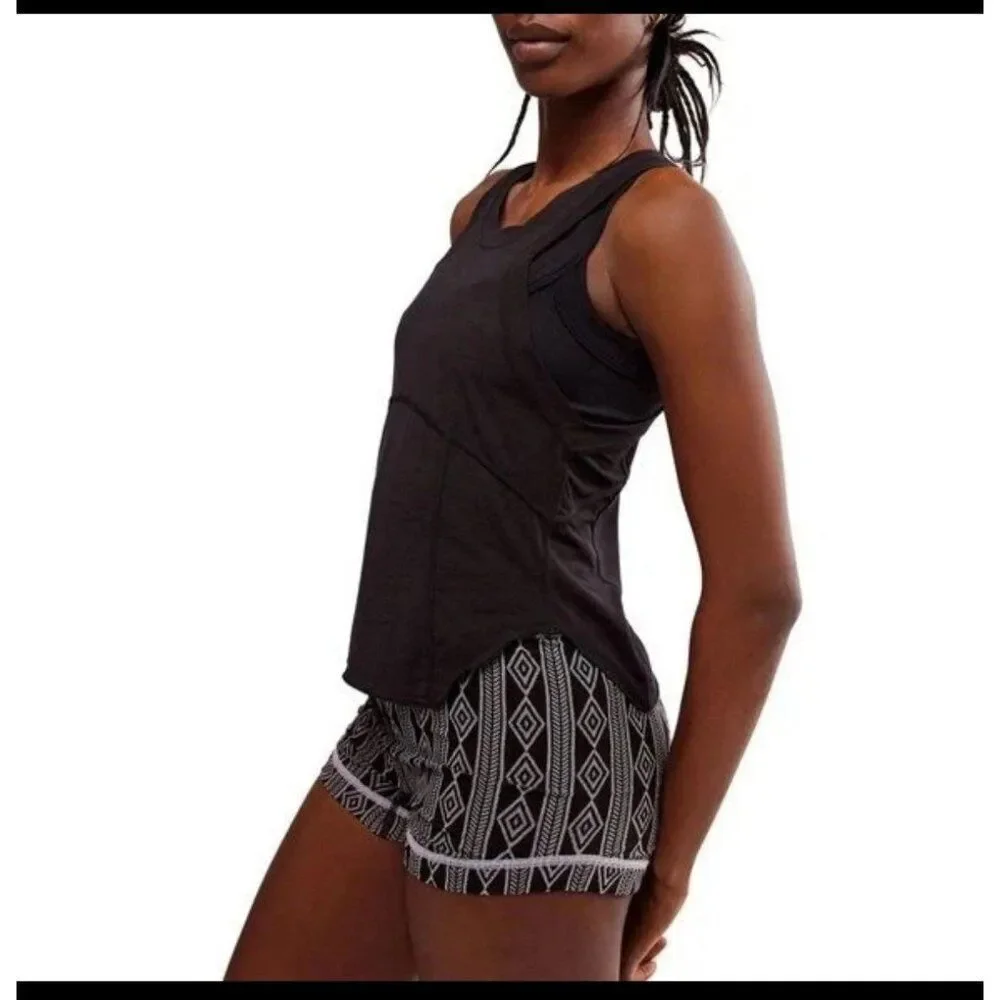 Free People Movement Silver Lining Tempo Tank Top Womens XS Black Fitted Stretch